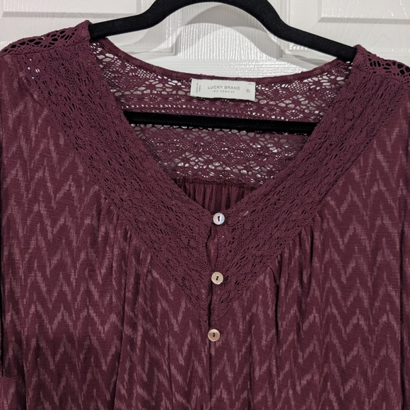 Lucky Brand Women's Purple Flutter Sleeve Button Up Embroidered Boho Blouse XL - Picture 4 of 11